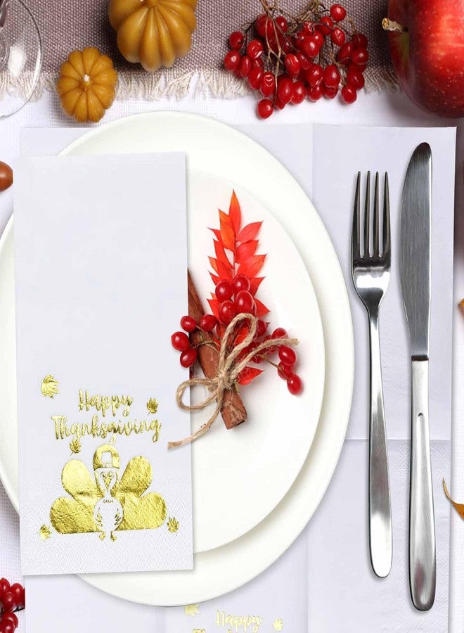 HEIPINIUYE 25 Pieces Happy Thanksgiving Paper Napkins with Gold Foil 3-ply White and Gold Turkey Guest Towels Disposable Hand Towels for Bathroom Birthday Fall Thanksgiving Party Dinner Napkins - Image 5